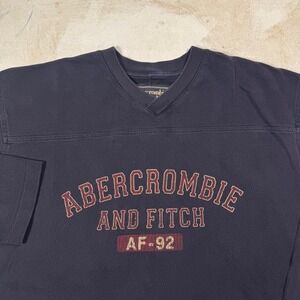 VTG Y2K Abercrombie Fitch Long Sleeve V-Neck Sweatshirt Mens Large Navy Blue
